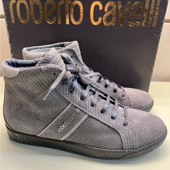 Roberto Cavalli Gray Textured High-Top Sneakers - Picture 1 of 6